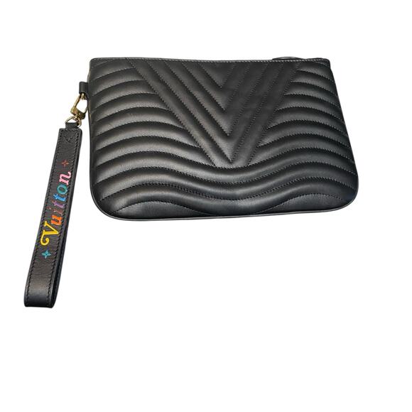 2019 Louis Vuitton New Wave Zipped Pochette Wristlet Black Calfskin Leather - Picture 6 of 13